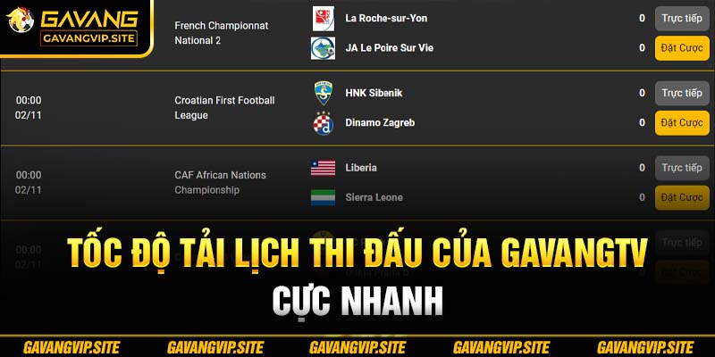 Tốc độ tải lịch thi đấu của GavangTV cực nhanh